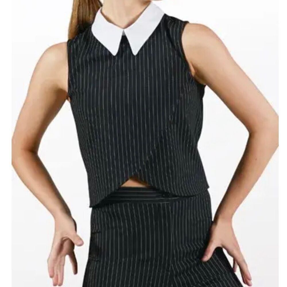 Balera Sleeveless Pin Stripe Top With Collar and Matching Pin Stripe Pants Style